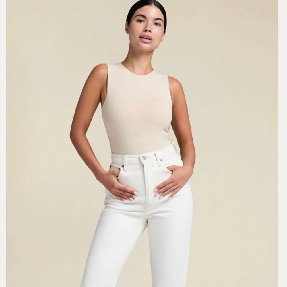 Nuuds Classic Crewneck tank bodysuit in Heathered Bone